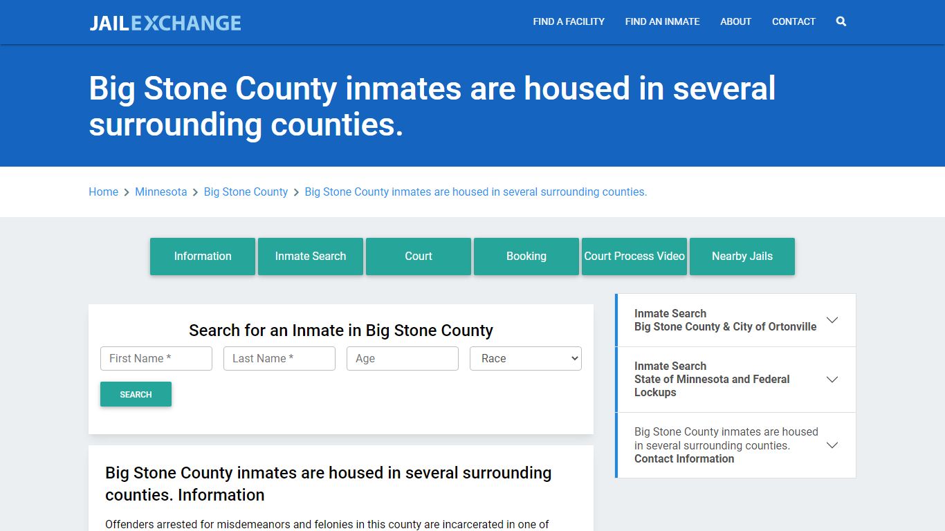 Big Stone County inmates are housed in several surrounding counties ...